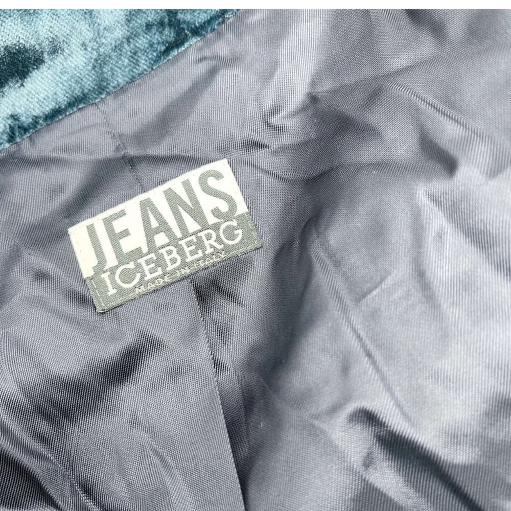 Iceberg Jeans Vintage Y2K Blue Velvet Velour Suit Blazer Pant Set 29 40 Italy - Picture 10 of 16